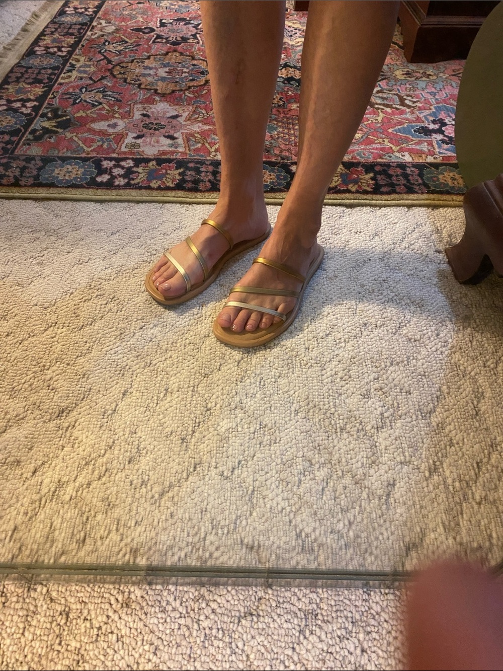 Reef Women’s Triple-Strap Metallic Tan Slide Sandals